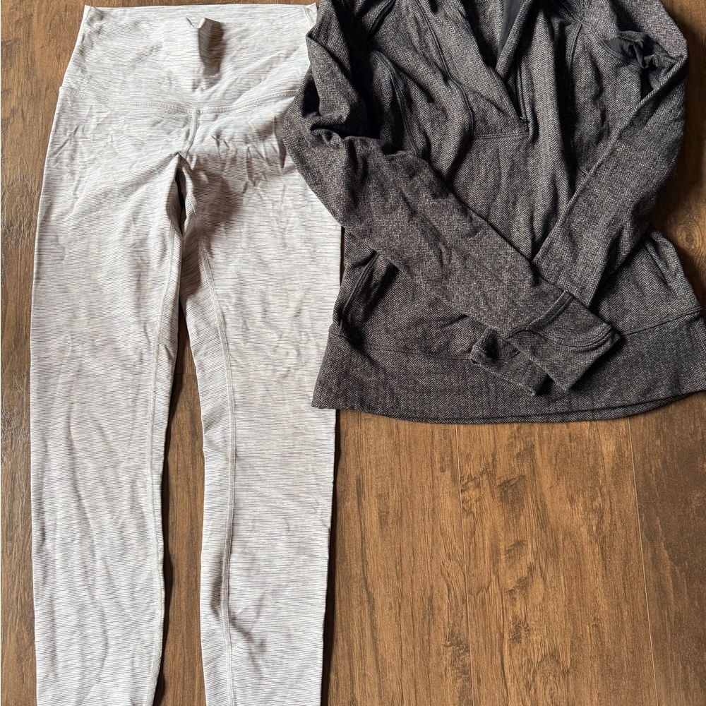 lululemon athletica Heathered Light Gray Leggings and Base Runner 1/2 Zip
